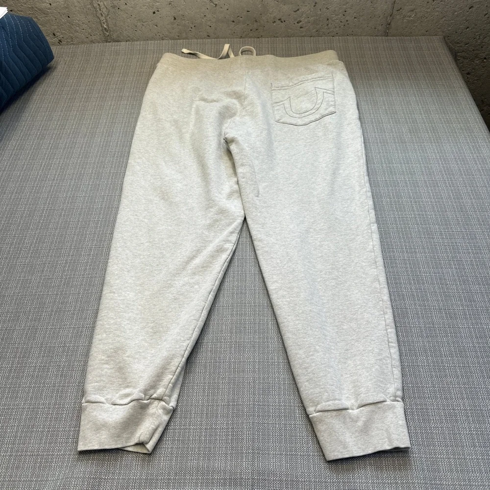 True Religion Joggers Mens XL Heather Gray Cotton Sweatpants Logo Drawstring‎